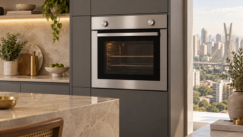 Cena ilustrativa: Forno Bertazzoni de embutir em cozinha de alto padrão