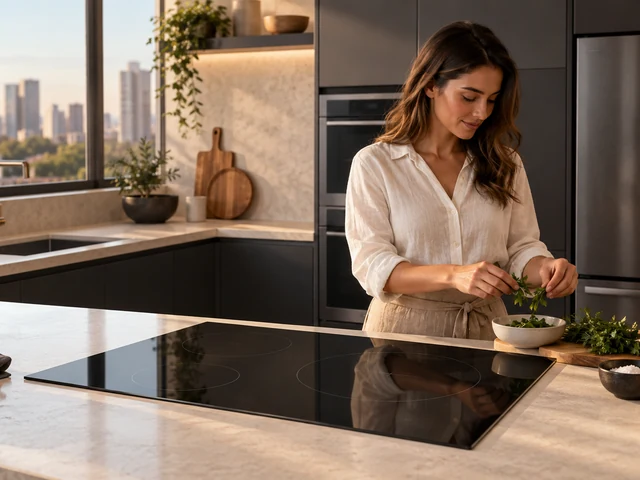 Cena ilustrativa: Cooktop de indução Tecno com o painel apagado na bancada