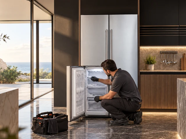 Cena ilustrativa: Freezer Tecno aberto com acúmulo de gelo nas paredes internas