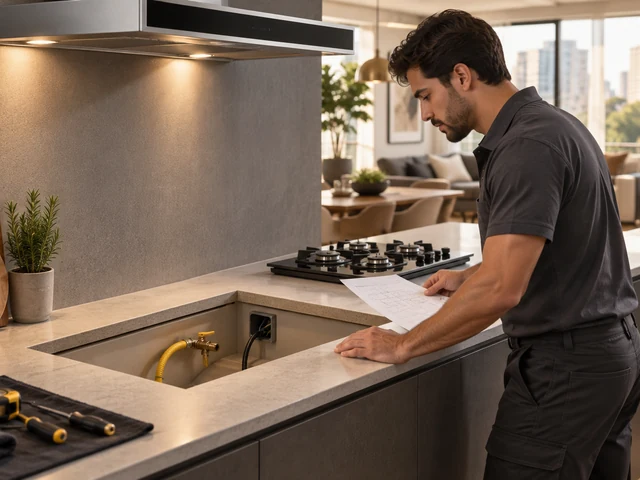 Cena ilustrativa: Recorte de bancada preparado para a instalação de um cooktop